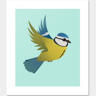 Flying bluetit bird Posters and Art